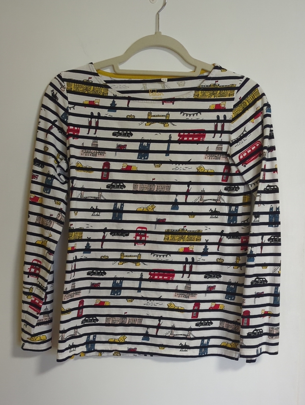 Boden 100% Cotton Boatneck Long Sleeve Stripe London Theme T-shirt US Size 4